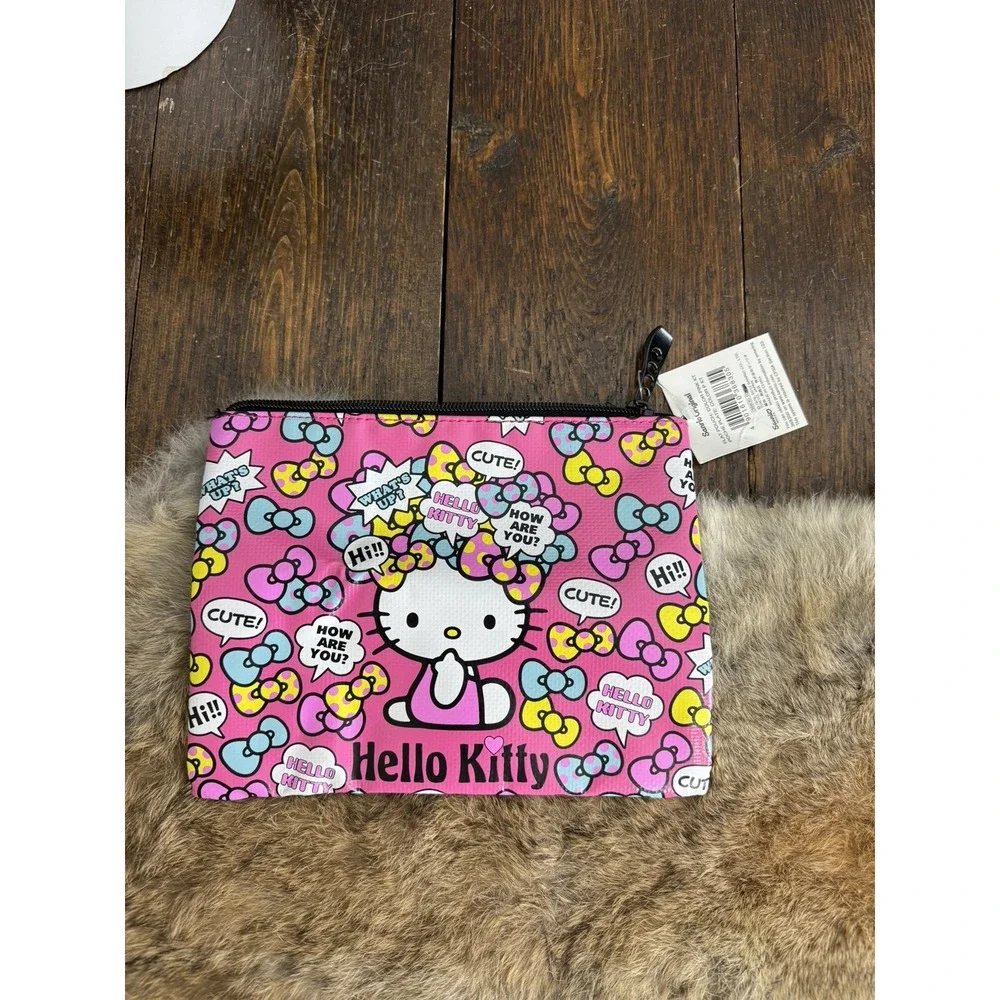 Hello Kitty Flat Pouch Sanrio original Smiles‎ 2013 Pink Graphic 8x6
